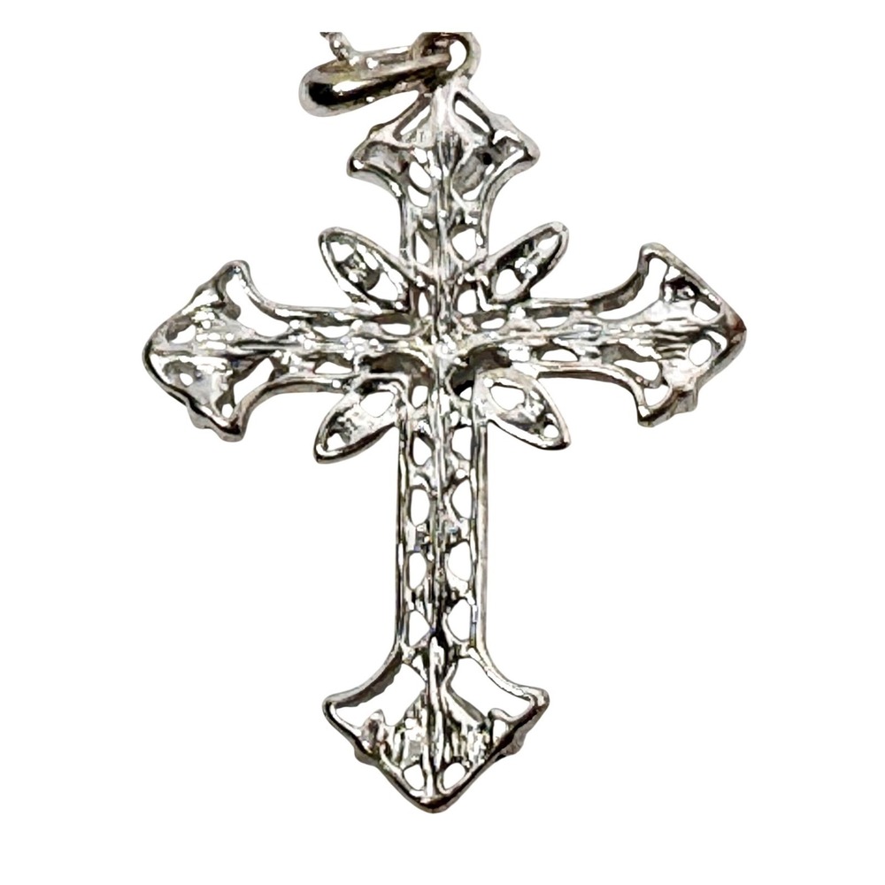 Premier Design Silver Tone Crystal Ornate Gothic Cross Ball Chain Necklace NWOT